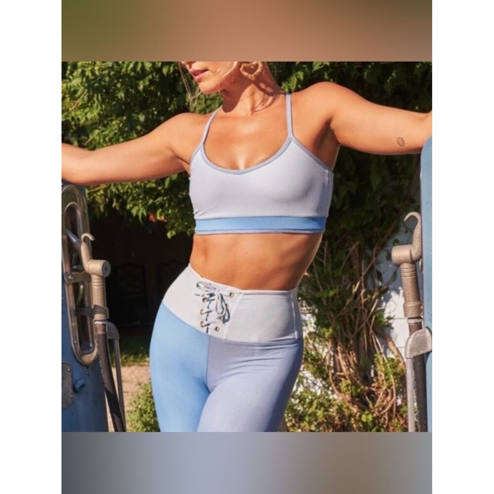 LoveShackFancy x Beach Riot Blue Ribbed Bikini Sports Bra Top Women’s Size XS